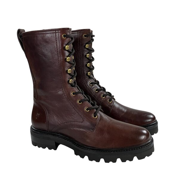 Frye Olivia Combat Boots Womens Size 9 M Burnished Bourbon NEW - Picture 1 of 9